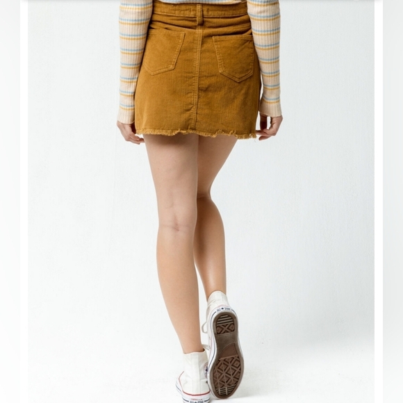Tan Corduroy Mini Skirt Raw Hem - Picture 2 of 8